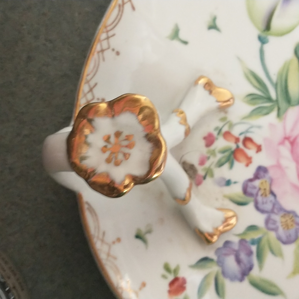 Pretty handled h.p. floral tray hand painted. - Picture 13 of 13